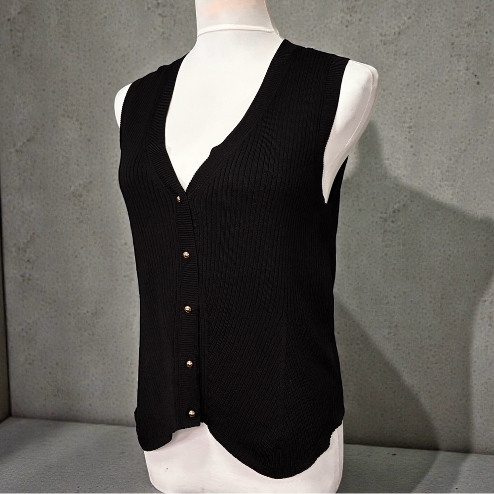 Anne Klein Black Ribbed Tank Top - Picture 1 of 8